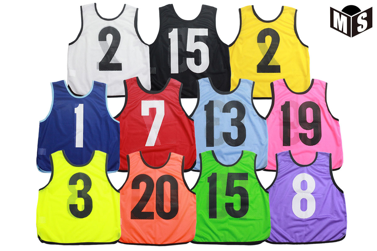 【ジュニア・大人サイズ展開】【受注生産　納期約4週間】 MZ前後番号入りカラービブス ゲームベスト 1～20番【BIBUSU】※1枚あたりの金額です。